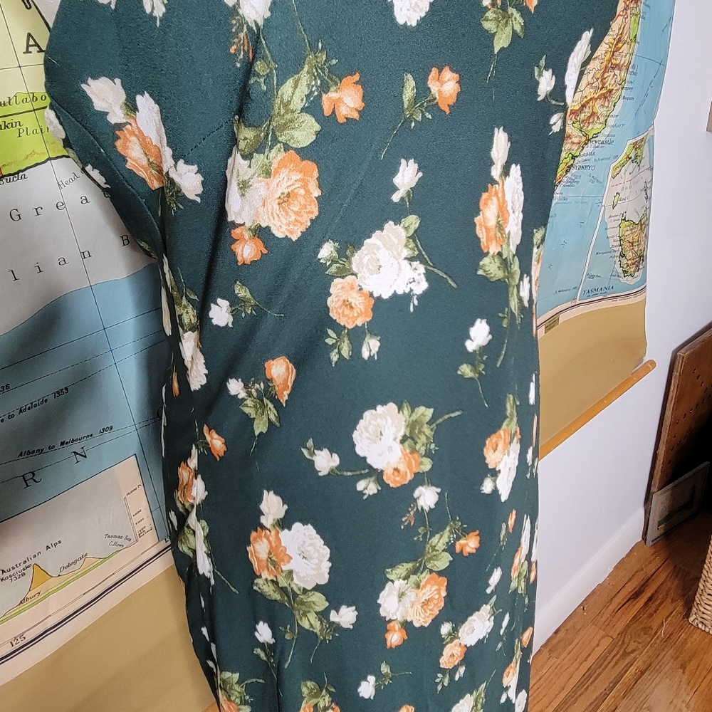 The Workshop Dark Green Floral Maxi Dress Spaghette Straps. Garden Girl Cottage - Picture 4 of 11